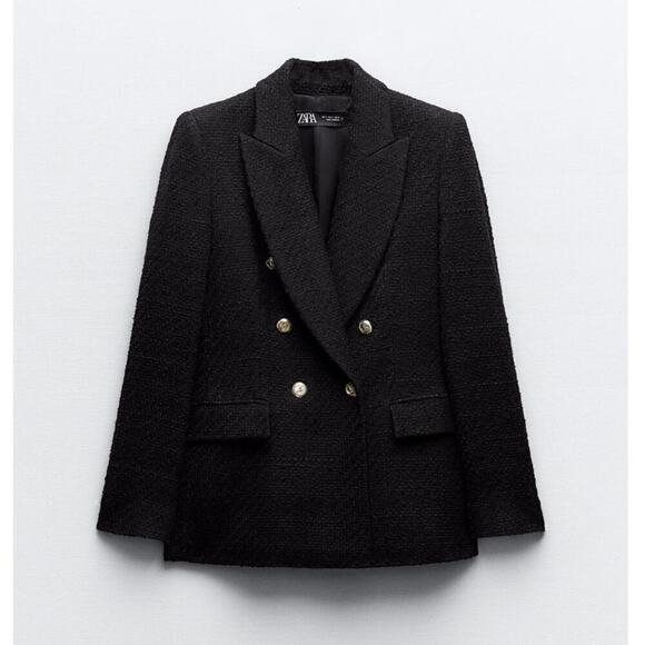 ZARA Black DOUBLE BREASTED TEXTURED WEAVE JACKET XS - Picture 5 of 11